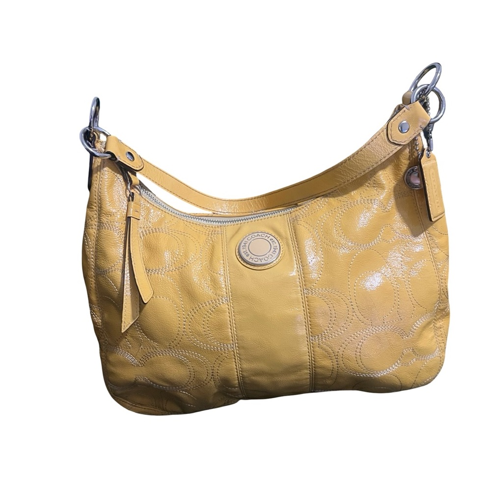 Coach Yellow Signature Embossed Leather Shoulder Bag
